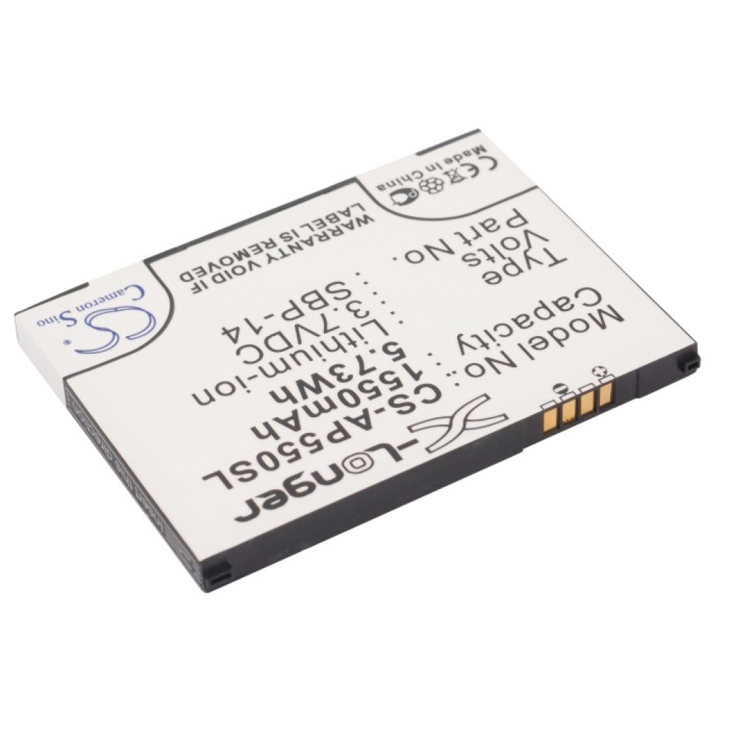 Prismatic battery angled, X-Longer label, contacts