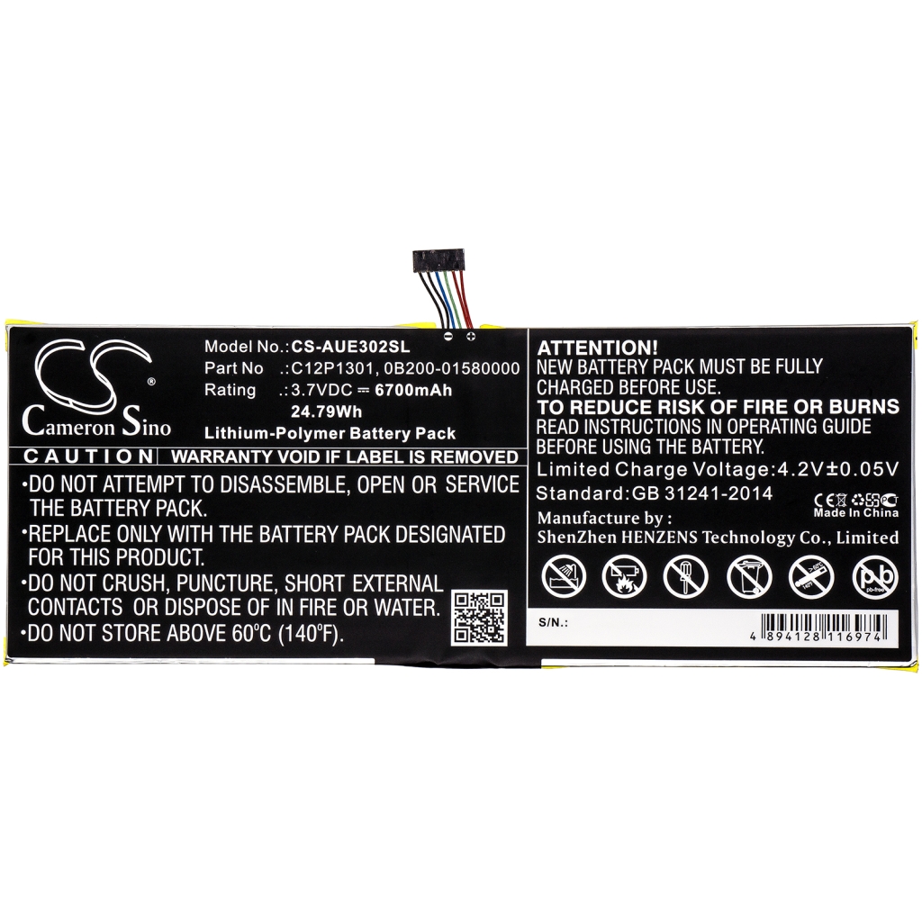 Kompatibilna zamenjava baterije za Asus 0B200-01580000,C12P1301