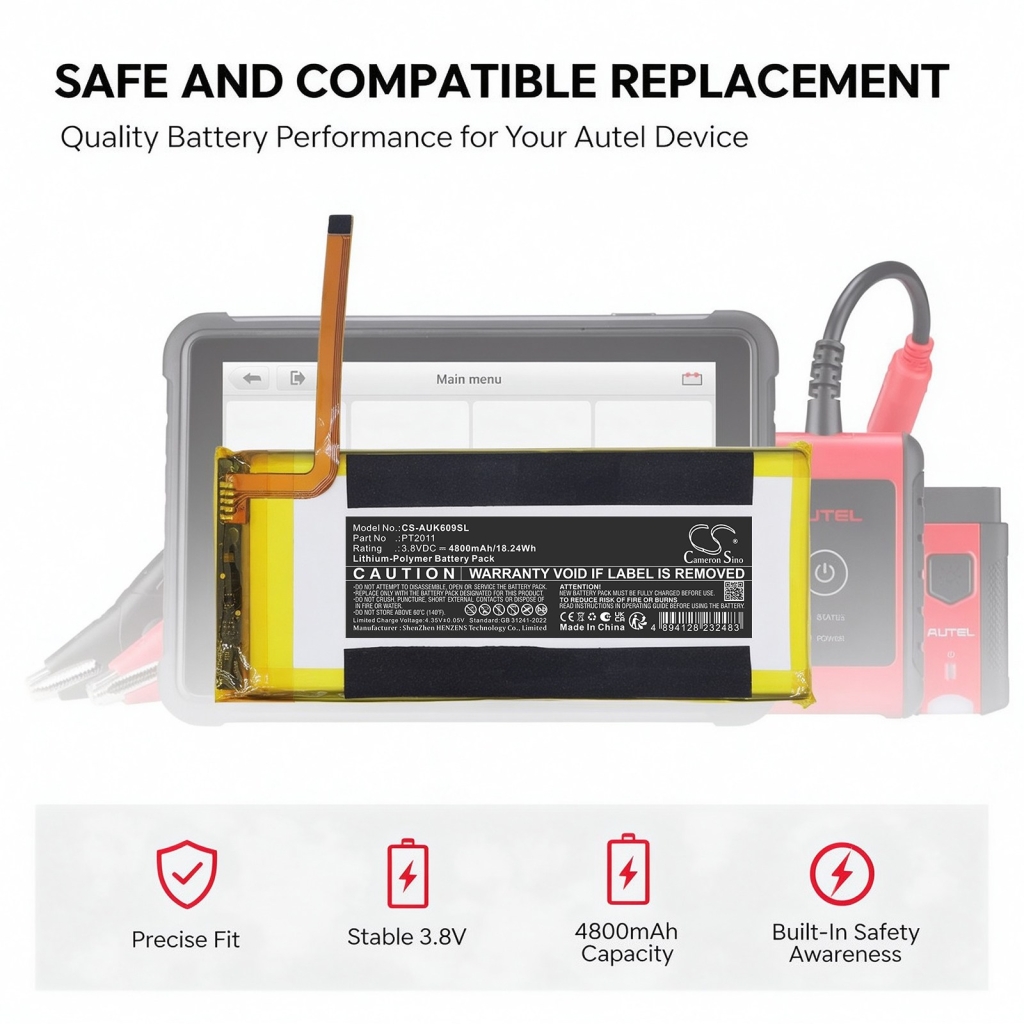 Batteries compatible with Autel MaxiBAS BT609 Scanner CS-AUK609SL