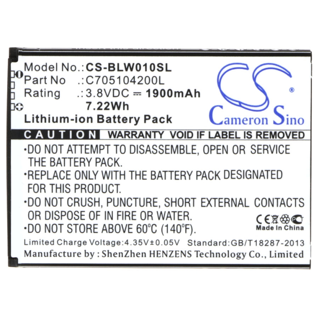 Cameron Sino CS-BLW010SL 1900mAh 3.8V front label view