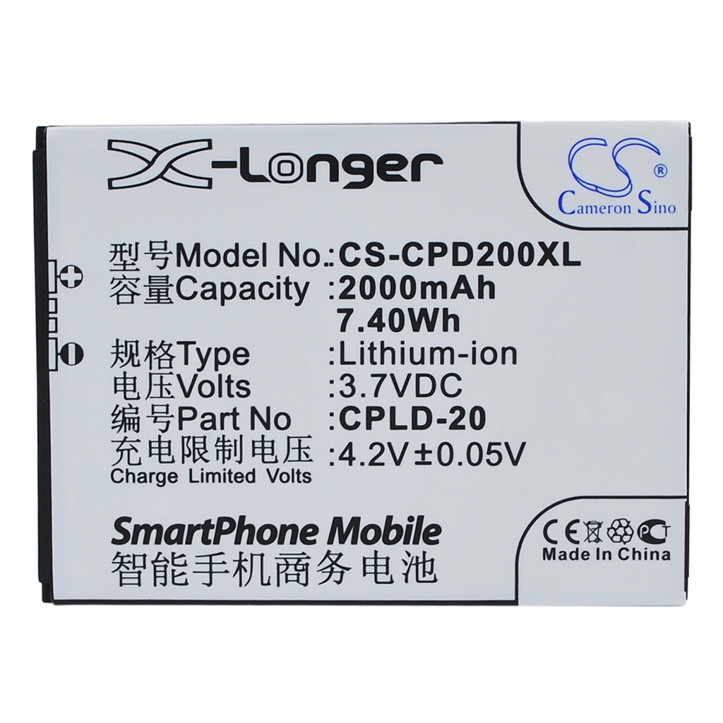 Li-ion baterija za telefon Cameron Sino CS-CPD200XL 3,7V 2000mAh, raven pogled etikete