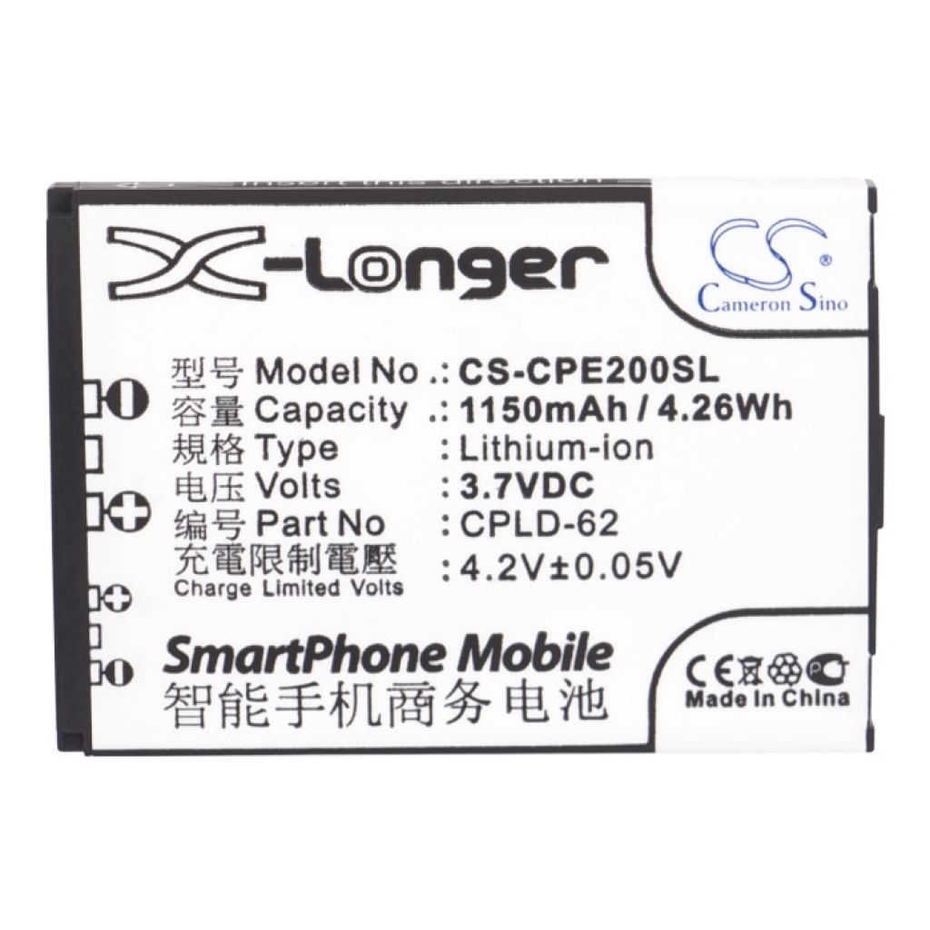 Li-ion baterija Cameron Sino CS-CPE200SL 1150mAh 3,7V, pogled etikete od zgoraj