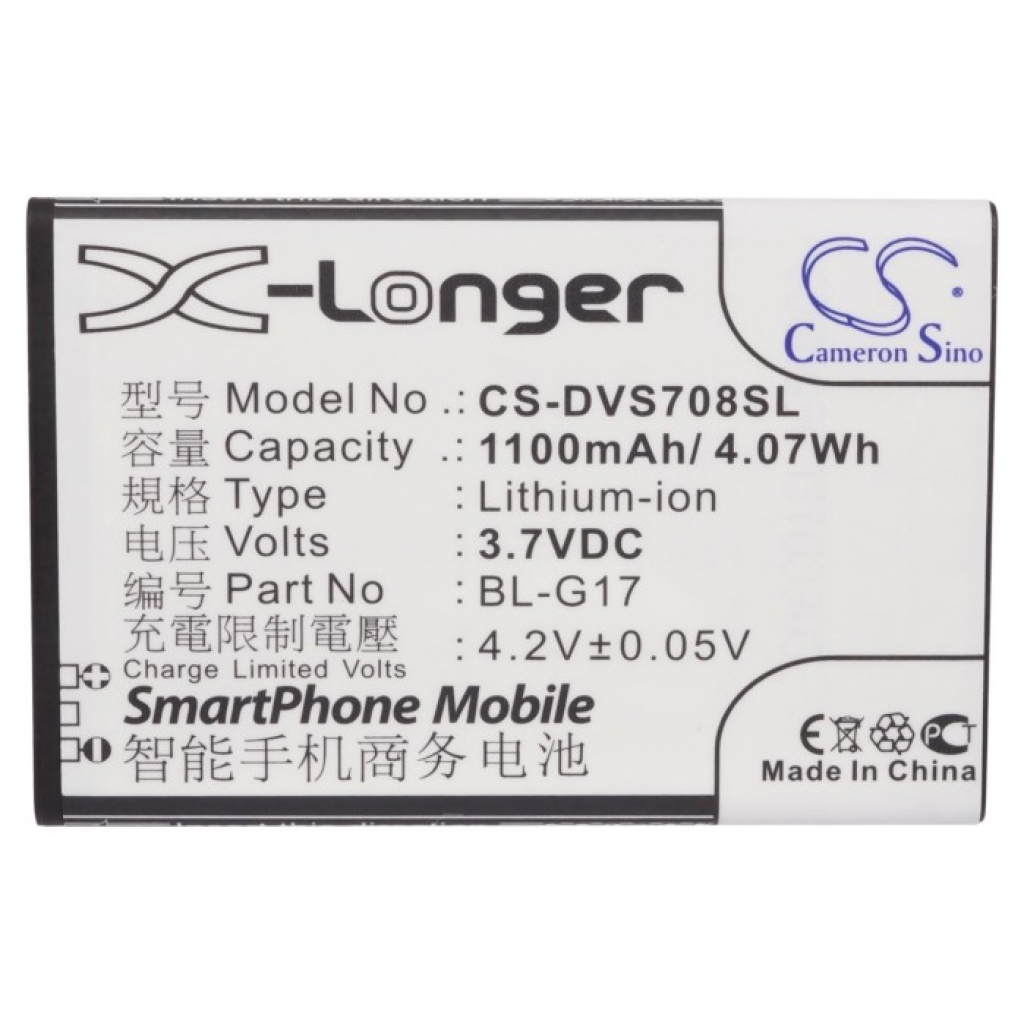 Cameron Sino X-Longer CS-DVS708SL pogled sprednje etikete: 3,7V 1100mAh Li-ion X-Longer