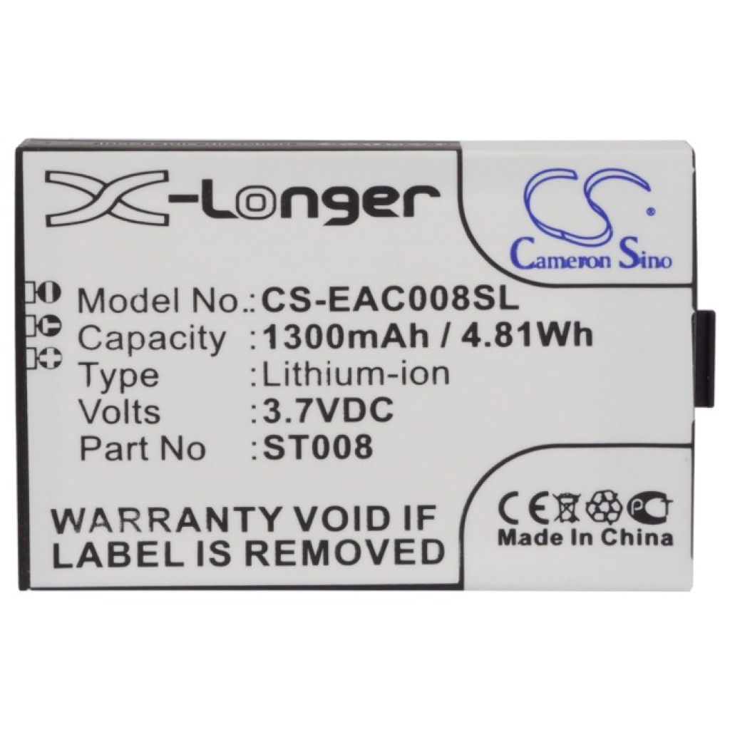 Cameron Sino X-Longer CS-EAC008SL ploski pogled sprednje etikete: X-Longer, 1300mAh/4,81Wh, 3,7VDC, Part ST008