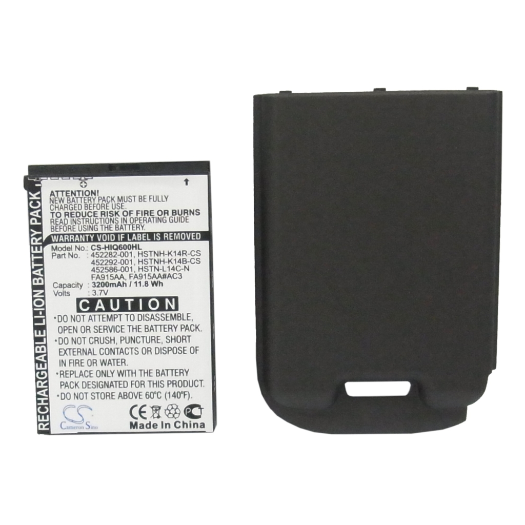 Cameron Sino CS-HIQ600HL pogled sprednje etikete: 3,7V 3200mAh Li-ion, velik zadnji pokrov z režo za oprijem