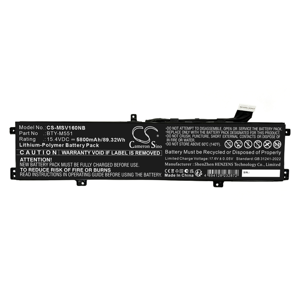 Baterije združljivo z MSI Vector 16 16 HX 16 HX A13V CS-MSV160NB