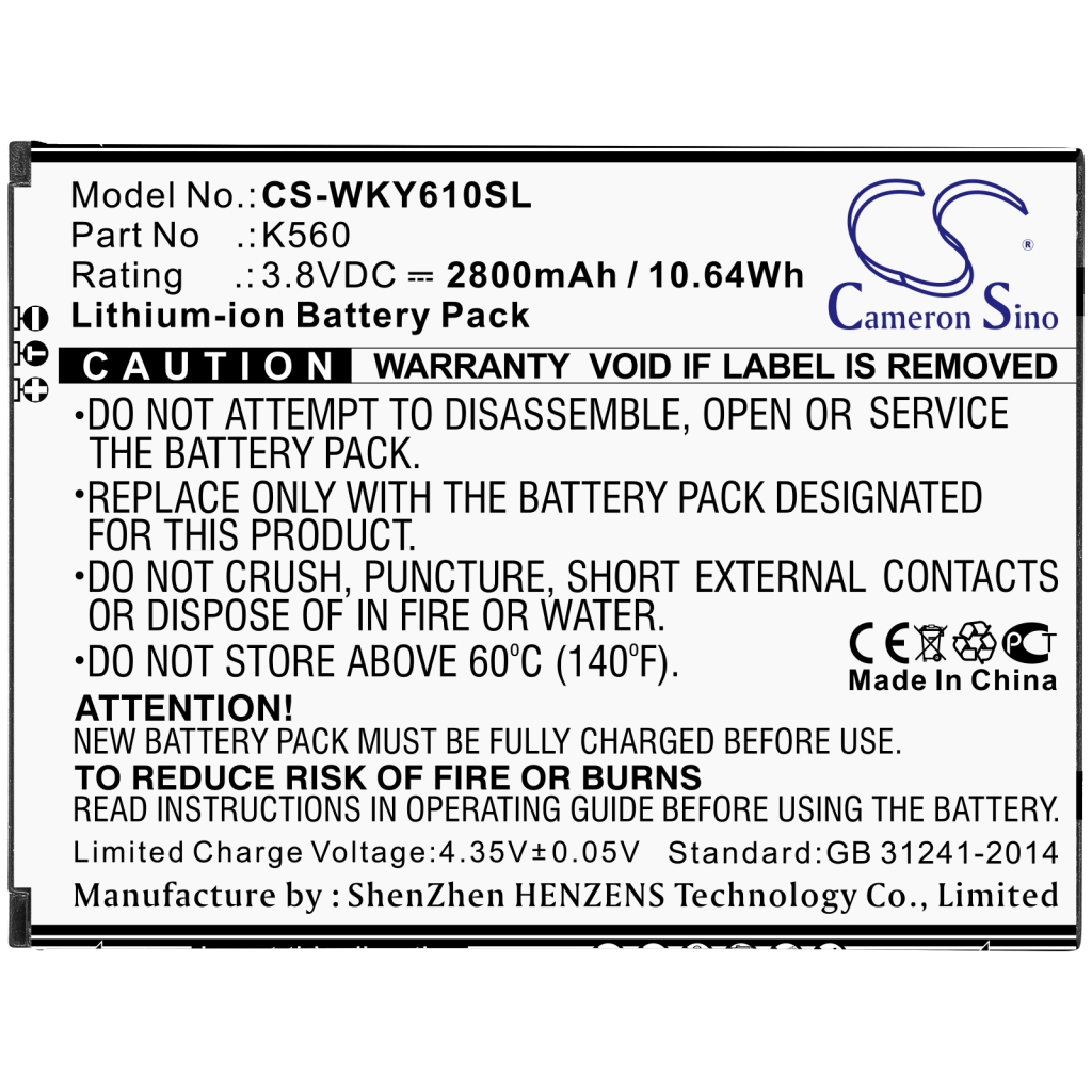 Baterija za mobilni telefon Wiko Y62 Plus (CS-WKY610SL)